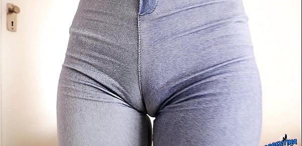  Extremely HOT Brunette Cameltoe and Ass in  Tight Jean Pants